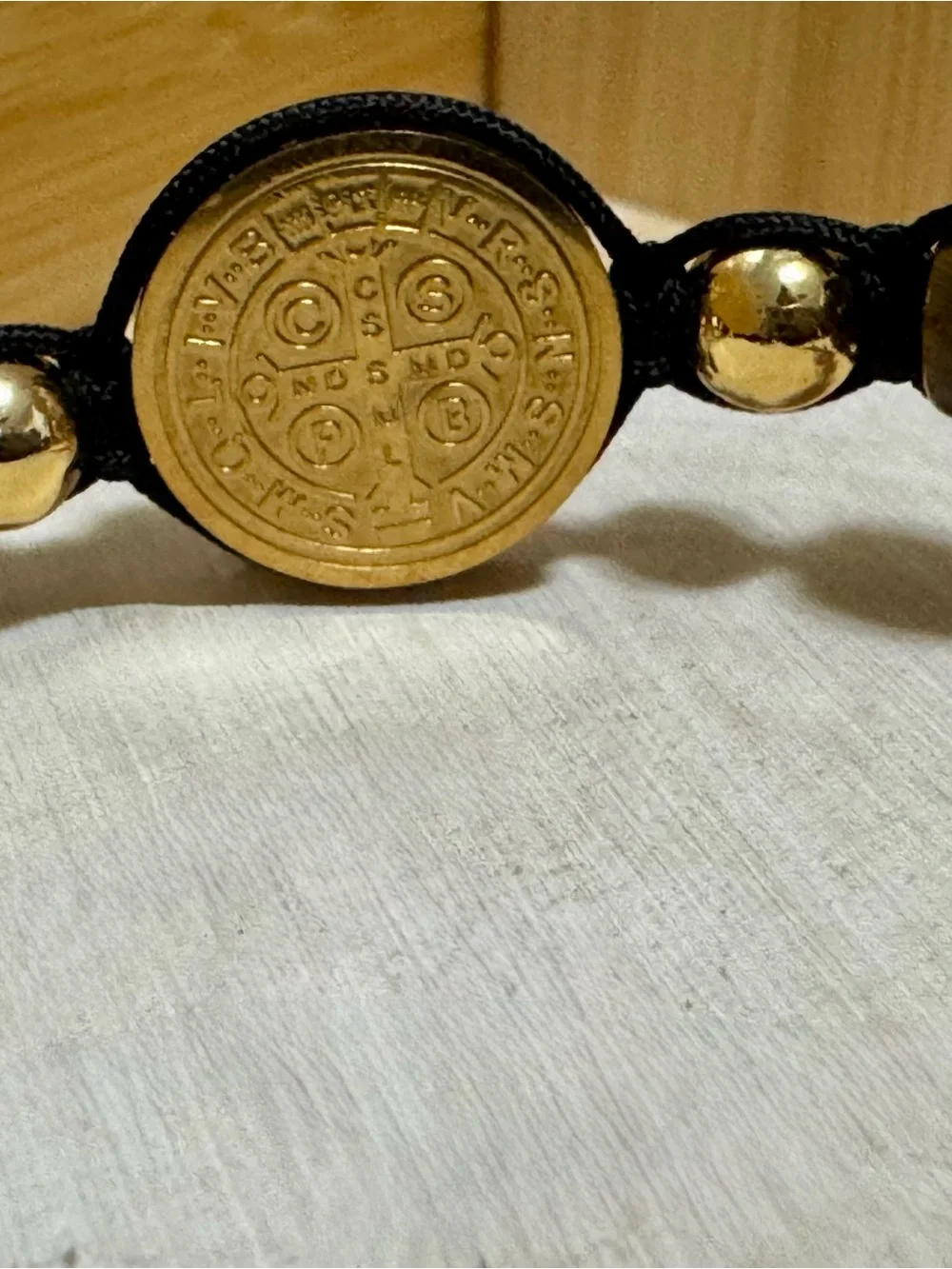 Tiger’s Eye, 14K gold-plated beads, and a Saint Benedict Stainless Steel Medal